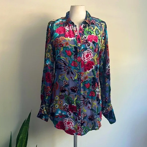 Johnny Was Vibrant Multicolor Floral Shirt - Picture 2 of 7